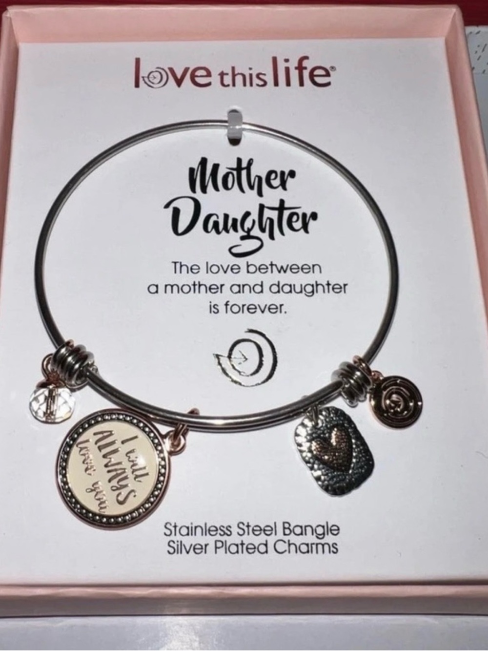 Love This Life | Mother Daughter Charm Bangle | asilver Plated charms